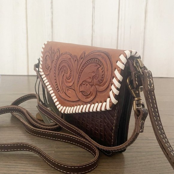 Myra Genuine Leather Hand Tooled Crossbody Wallet - Picture 4 of 10